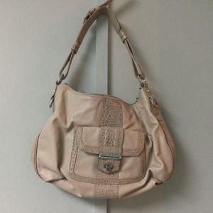 Judith Ripka Purse Tote Shoulder Hand Bag Mauve Beige Zip Close Leather